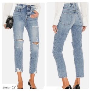 FRAME Le Original Distressed Straight Leg Jeans Cascade Blue Denim Size 29